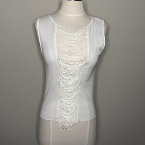 Anne Fontaine Paris White Fringe Detail Tank Top, Medium